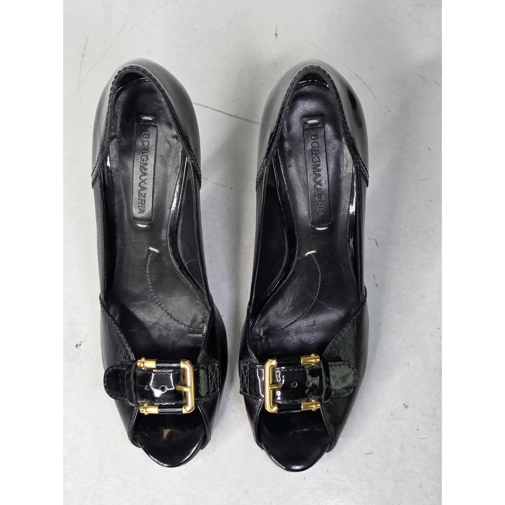 BCBGMAXAZRIA Women's Heels Size‎ 8.5 B EU 38.5 Black Leather Open Toe Shoes